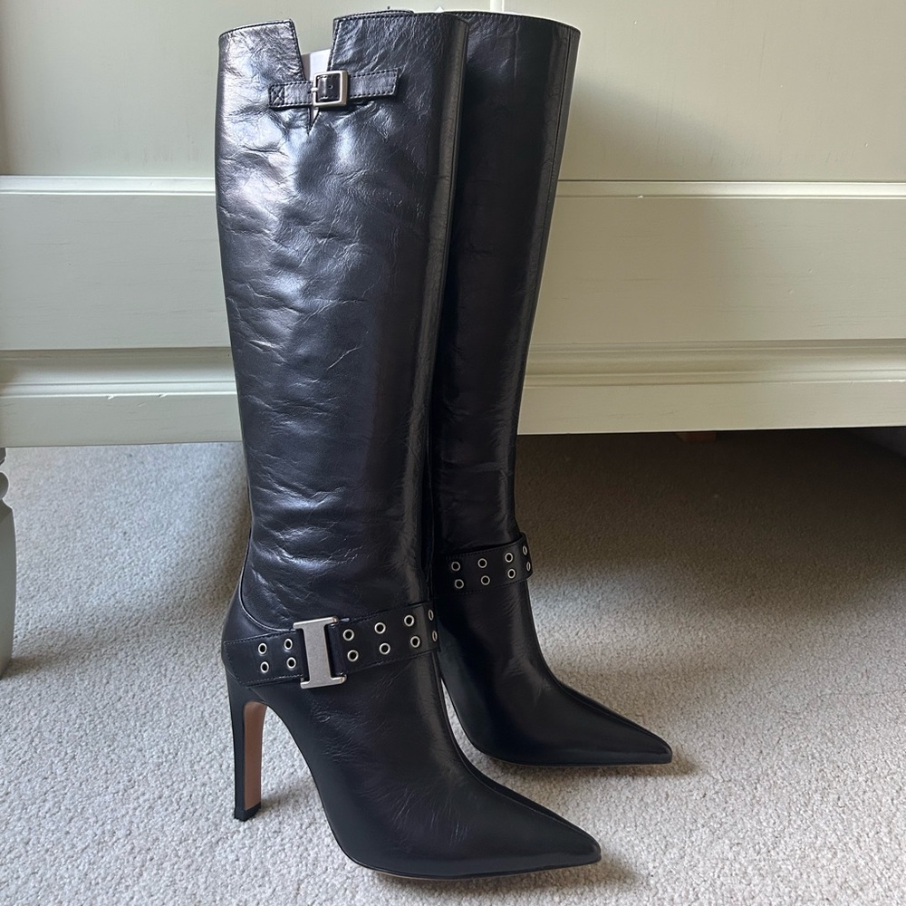 Tony bianco gia boots NEW in box black leather knee high heel boots